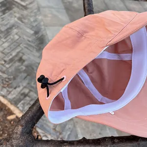 Lightweight nylon quick-dry pink sun hat with adjustable drawstring for outdoor leisure