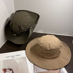 Quick-dry UV protection sun hats in army green and khaki with wide brim and chin strap
