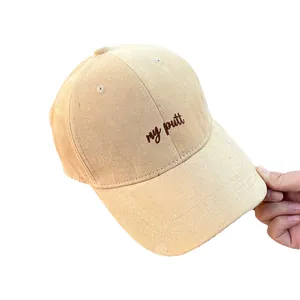 Khaki wide brim baseball cap with my putt embroidery for large head sizes