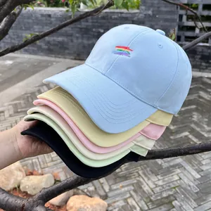 Gorra De Béisbol De Algodón Con Bordado De Arcoíris Ajustable 6-Panel Visera Curva Sombrero De Sol Mujer Hombre Accesorio De Moda