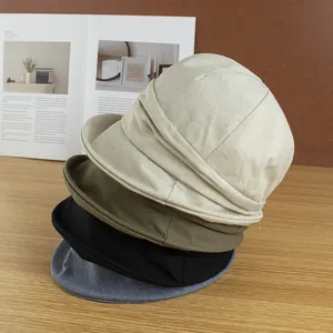 Chapeau Bob Plissé en Coton et Lin Rétro pour Femmes Pare-Soleil Respirant Protection UV Chapeau de Soleil Été Pliable Femme