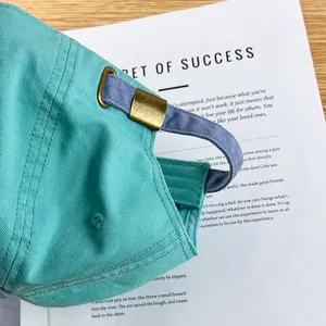 Street style mint green and purple contrast cotton baseball cap with adjustable brass buckle