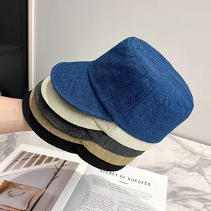 Japanese Vintage Linen Like Equestrian Hat For Women Casual Flat Top Sun Protection Breathable Patrol Cap Adjustable Fashion Hat