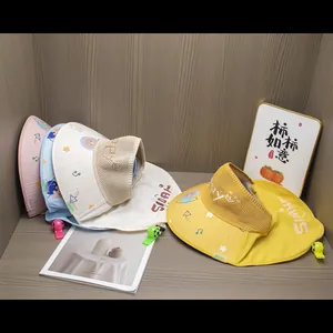 Children's UV Sun Hat With Neck Cover Empty Top Breathable Mesh Large Brim Cartoon Bear Summer Outdoor Hat For Boys Girls With Whistle