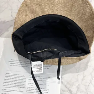 Beige faux linen equestrian cap with adjustable inner drawstring and premium lining