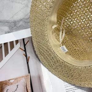 Chapeau de paille rétro français à bord plat avec ruban réglable pour protection solaire
