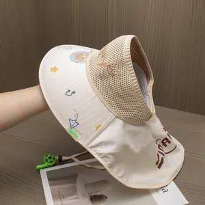 Detail of kids sun hat with breathable mesh and neck protection flap