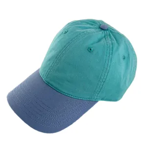 Street style contrast color baseball cap in green and grey blue with 6-panel design