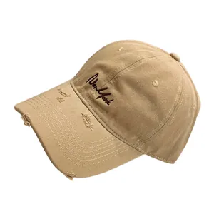 Cappellino da baseball kaki vintage con ricamo New York e tesa larga per la protezione solare