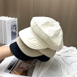 Japanse Stijl Geplooide Krantenjongenspet Voor Vrouwen Lichtgewicht Ademend Polyester Achthoekige Hoed Koreaanse Mode Casual Baret