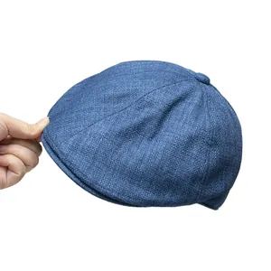 Blaue Schiebermütze aus atmungsaktivem Leinen im britischen Vintage-Stil für Damen und Herren