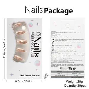 Detailed view of the press-on nail kit packaging showing instructions and ingredients
