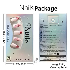 Press on nails kit including 24 pieces with red cherry patterns and manicure toolset