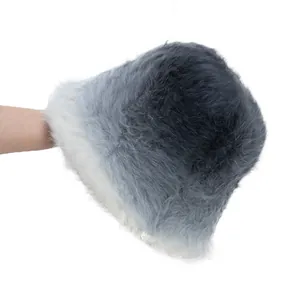 Faux rabbit fur bucket hat with grey gradient effect for autumn and winter warmth