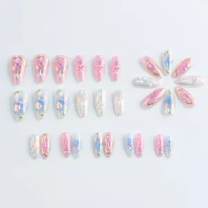 Coffret faux ongles amande avec relief floral, motifs tulipe 3D et effet aurora cat-eye