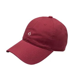 Deep red cotton twill baseball cap with white embroidered ó letter logo and curved brim