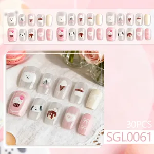 Short square cat-eye press-on nails set with cute cartoon dog and heart patterns