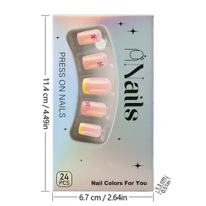 Detailed view of floral press-on nails packaging with 11.4cm x 6.7cm dimensions