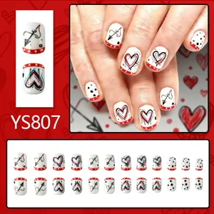 Valentine's heart and arrow graffiti square press-on nails set with 24 pieces