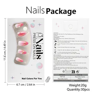 Detailed packaging set of pink gradient press-on nails with 30pcs and application tools