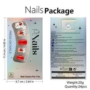 Short square press-on nail kit packaging dimensions and contents for heart pattern nails