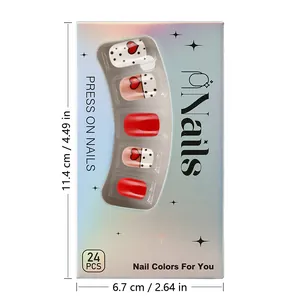 Press on nails kit in laser box with red heart patterns and white polka dots