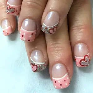 Unghie Finte San Valentino con Cuore e Pois Rosa Rosso Argento Glitter Lucide Corte Unghie per Donna Regalo Manicure