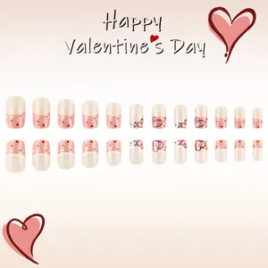 Unghie finte corte lucide San Valentino con pois rossi e cuori glitterati 24 pezzi