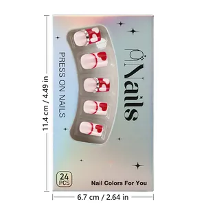 Detail showing the 11.4cm x 6.7cm packaging dimensions for 24pcs pink heart press-on nails