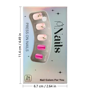 Close-up of pink flower press-on nails in laser packaging with 24 pieces included