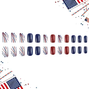 Independence Day false nails with red blue stars and stripes on a clean white background