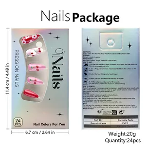 Close-up of 24pcs cherry and flower press-on nails set including DIY application tool kit