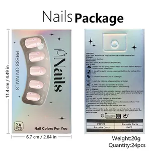 Detail of flower press-on nails packaging with English instructions and 24 piece set content
