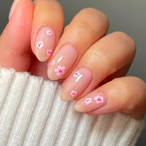 Short Press On Nails Pink Cherry Blossom Floral Glossy Fake Nails ABS Plastic False Nails For Women Daily Nail Art Decoration