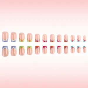 Short square colorful French polka dot press-on nails set with vibrant tip designs