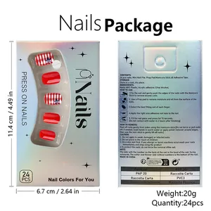 Détails du kit de 24 faux ongles motif drapeau avec accessoires de pose et nettoyage