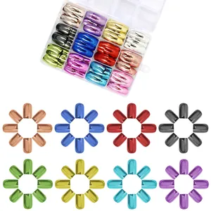 24pcs metallic mirror finish press-on nails set with electroplated glossy surface and storage box