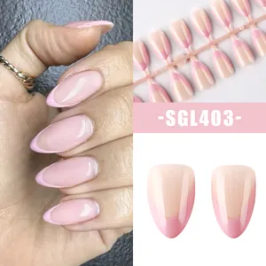 French almond press-on nails with nude pink base and light pink tips, SGL403 style