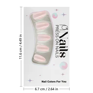 Front view showing press-on nail packaging dimensions 11.6cm by 6.7cm for almond nails