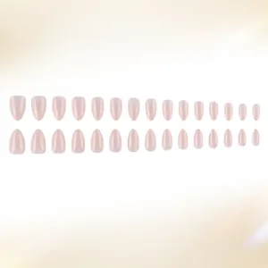 Almond-shaped cat-eye press-on nails in moonlight white with a shimmering glossy finish
