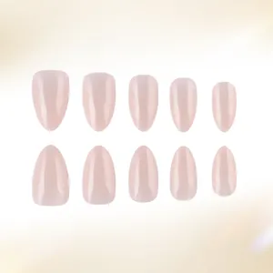 Detail of almond-shaped cat eye press-on nails with sparkling pink glitter finish