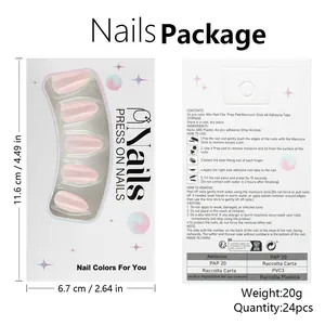Detail of pink cat eye press-on nails set showing packaging and 24 individual pieces
