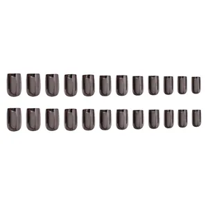 Detailed set of 24 short round press-on nails with shiny gunmetal mirror finish