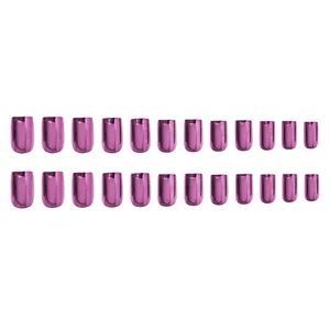 Detail of 24pcs metallic purple mirror finish press-on nails in round shape