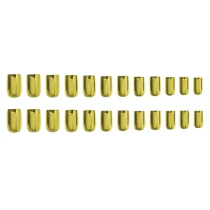 Macro detail of 24pcs glossy metallic gold press-on nails with reflective mirror finish