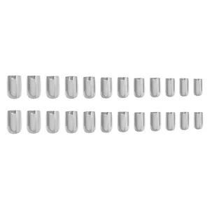 24 pieces of glossy metallic silver short oval press-on nails with mirror finish