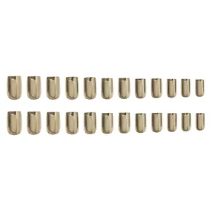 Detailed set of 24 champagne gold press-on nails with shiny metallic mirror finish