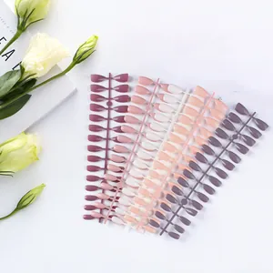 Morandi colors almond press-on nails set with elegant flower and magazine background