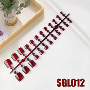 Translucent ruby red cat-eye press-on toenails set with glossy finish and 24 pieces