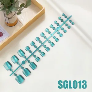 Tiffany blue cat eye press-on toenails 24pcs set with shimmering square finish